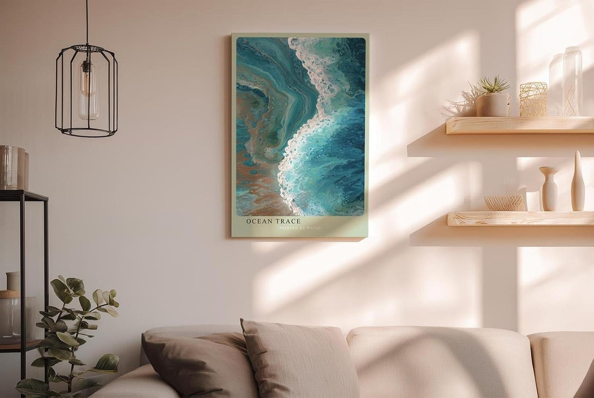 Paul Sinus Wandbild in 40x60cm Ocean Trace Abstrakte Meereswelle in Blauund Türkistönen