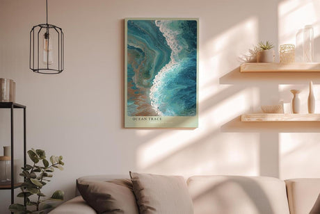 Paul Sinus Wandbild in 40x60cm Ocean Trace Abstrakte Meereswelle in Blauund Türkistönen