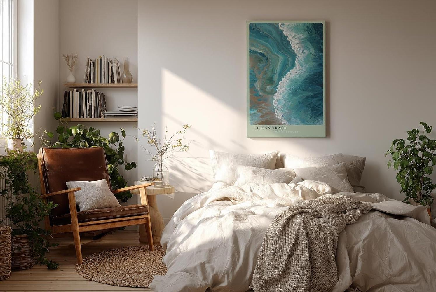 Paul Sinus Wandbild in 40x60cm Ocean Trace Abstrakte Meereswelle in Blauund Türkistönen