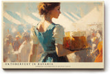 Paul Sinus Wandbild 120x80cm Oktoberfest Szene mit Kellnerin und Bierkrug Traditionelle Festkunst in warmen Farben fuer Wohnraum und Gastronomie