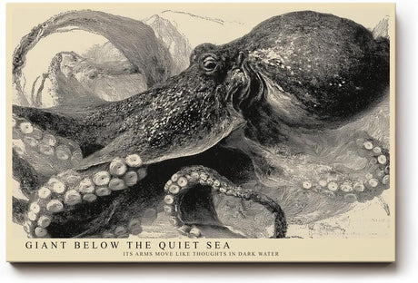 Paul Sinus Wandbild 120x80cm Oktopus Illustration Meereskunst Schwarz Weiss Vintage Naturstudie