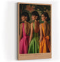 Paul Sinus Wandbild in 40x60cm Old Money Fashion – Elegante Damen in farbenfrohen Kleidern vor floralem Hintergrund, stilvolles Retro-Design für luxuriöse Wohnakzente
