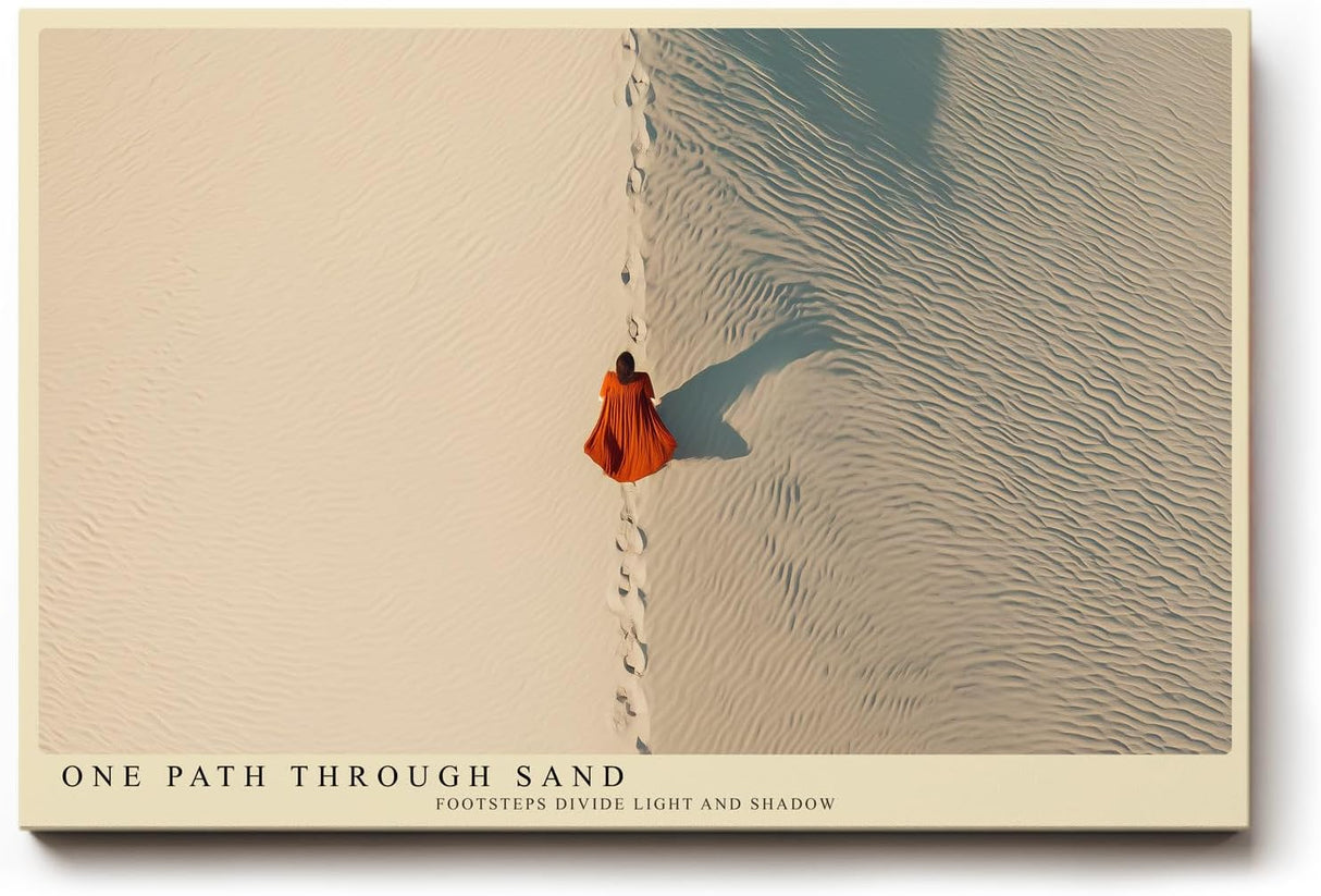 Paul Sinus Wandbild 120x80cm One Path Through Sand Wüstenlandschaft mit Fußspuren minimalistische Natur Fotokunst Poster für Wohnzimmer Büro