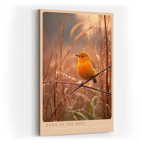 Paul Sinus Wandbild in 40x60cm Oranger Singvogel im Morgentau mit goldener Lichtstimmung