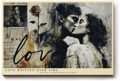 Paul Sinus Wandbild 120x80cm Paar Liebe Vintage Collage Romantische Kunstszene mit Rose und Schriftmotiv