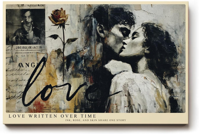Paul Sinus Wandbild 120x80cm Paar Liebe Vintage Collage Romantische Kunstszene mit Rose und Schriftmotiv