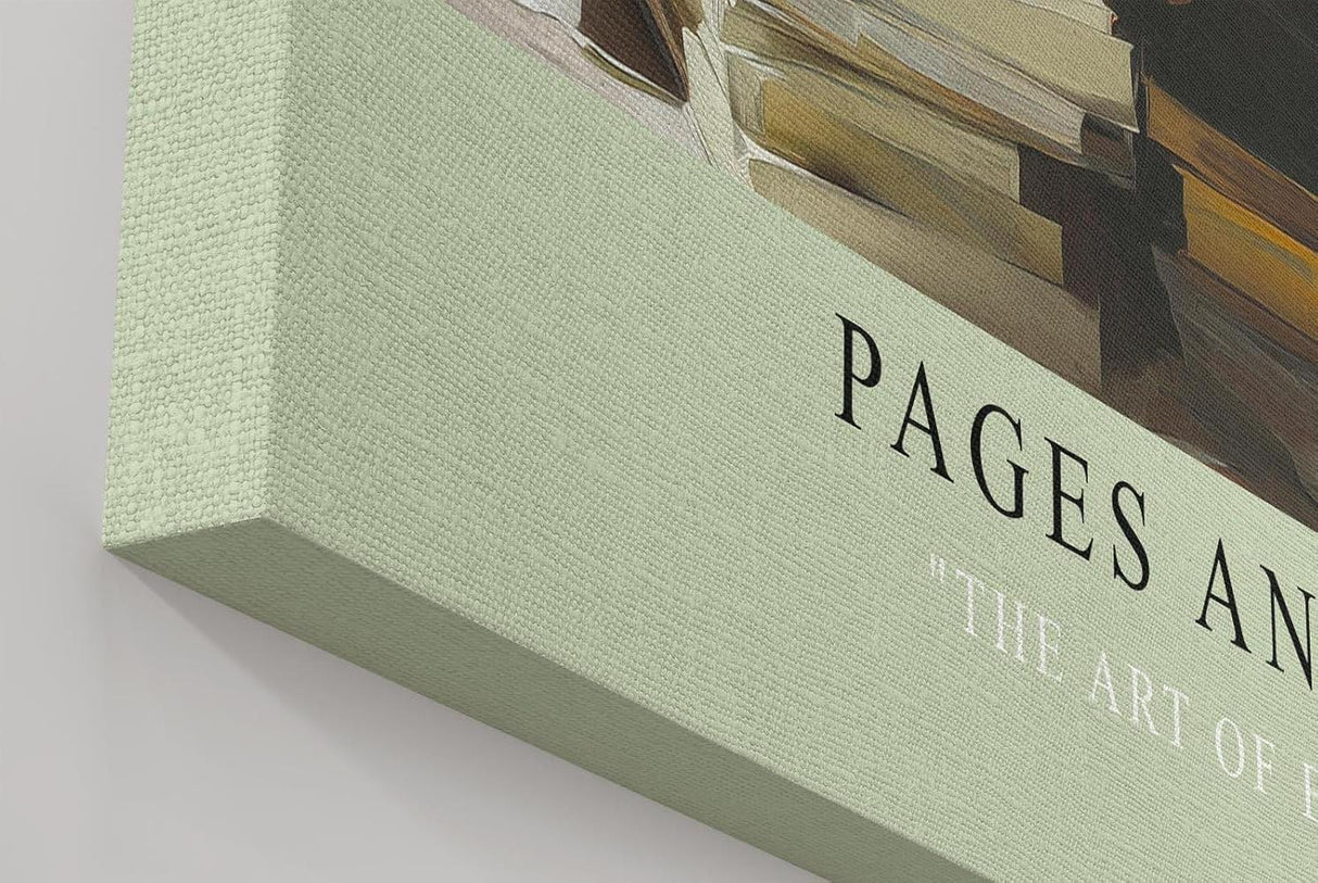 Paul Sinus Wandbild in 40x60cm Pages and Peace – Meditatives Porträt einer jungen Frau, sitzend auf Bücherstapeln im Schneidersitz und lesend, zeitgenössische Bilder in harmonischer Farbgebung