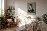 Paul Sinus Wandbild in 40x60cm Pages and Peace – Meditatives Porträt einer jungen Frau, sitzend auf Bücherstapeln im Schneidersitz und lesend, zeitgenössische Bilder in harmonischer Farbgebung