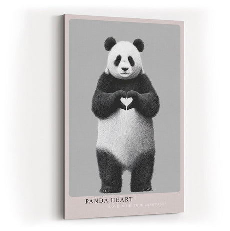 Paul Sinus Wandbild in 40x60cm Panda Heart Panda mit Herzgeste schwarz-weiße Tierkunst auf Leinwand