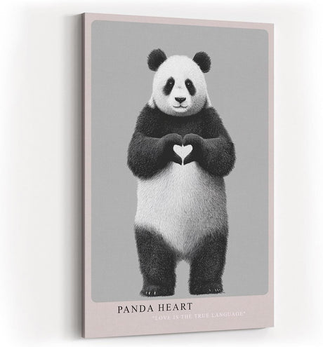 Paul Sinus Wandbild in 40x60cm Panda Heart Panda mit Herzgeste schwarz-weiße Tierkunst auf Leinwand