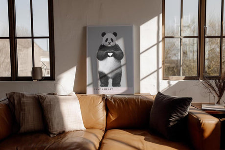 Paul Sinus Wandbild in 40x60cm Panda Heart Panda mit Herzgeste schwarz-weiße Tierkunst auf Leinwand