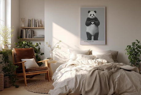 Paul Sinus Wandbild in 40x60cm Panda Heart Panda mit Herzgeste schwarz-weiße Tierkunst auf Leinwand