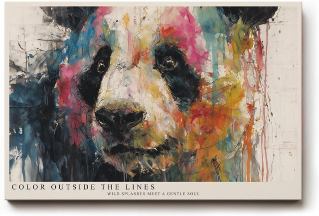 Paul Sinus Wandbild 120x80cm Panda Portrait abstrakte Tiermalerei buntes Farbspiel moderne Tierkunst expressive Wanddekoration fuer Wohnzimmer Büro