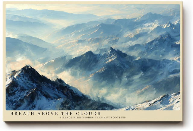 Paul Sinus Wandbild 120x80cm Panorama Berglandschaft ueber den Wolken Atmosphaerische Naturkunst in sanften Blau und Grautoenen