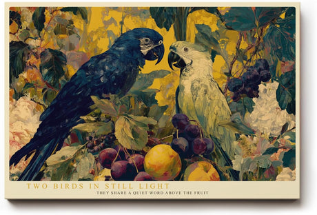 Paul Sinus Wandbild 120x80cm Papageien Stillleben Tropische Voegel Kunstmotiv mit Früchten und Pflanzen