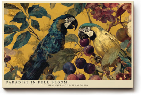 Paul Sinus Wandbild 120x80cm Papageien im Tropischen Garten Farbenfrohe Exotische Vogelkunst mit Früchten Natur Wanddekoration