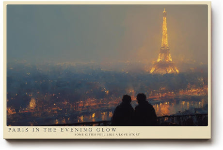Paul Sinus Wandbild 120x80cm Paris Eiffelturm Abendlicht romantische Stadt Fotokunst goldene Lichter modernes Stadtbild Wanddekoration fuer Wohnzimmer Büro