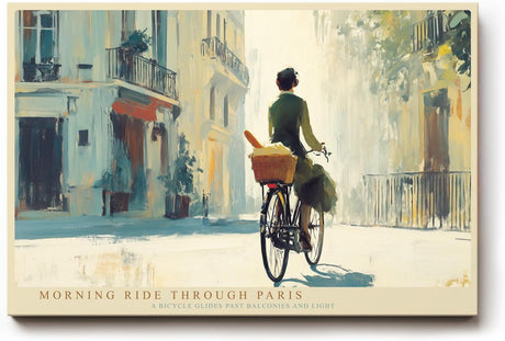 Paul Sinus Wandbild 120x80cm Paris Fahrrad Szene romantische Stadt Kunst Wanddekoration Paris Strasse Motiv Wohnzimmer Schlafzimmer
