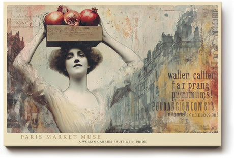 Paul Sinus Wandbild 120x80cm Paris Markt Frau Vintage Collage LeinWandbild 120x80cm Französische Stadt Kunst Wanddekoration