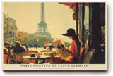 Paul Sinus Wandbild 120x80cm Paris Morning at Saint Germain Café Szene mit Eiffelturm und Zeitung Kunst Poster für Wohnzimmer Küche