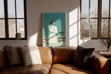 Paul Sinus Wandbild in 40x60cm Paris – elegante Frau in Weiß vor dem Eiffelturm im Retro-Stil