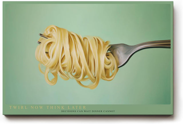 Paul Sinus Wandbild 120x80cm Pasta auf Gabel Food Illustration moderne Küchenkunst minimalistische Nudel Darstellung stilvolles Küchenbild für Küche Esszimmer Restaurant