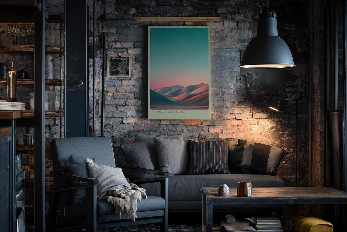 Paul Sinus Wandbild in 40x60cm Pastel Dunes mit sanft geschwungenen Dünen im goldenen Abendlicht für elegante Wandgestaltung