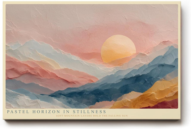 Paul Sinus Wandbild 120x80cm Pastel Horizon in Stillness moderne Landschaft mit Pastellbergen und Sonne Poster für Wohnzimmer Schlafzimmer Büro