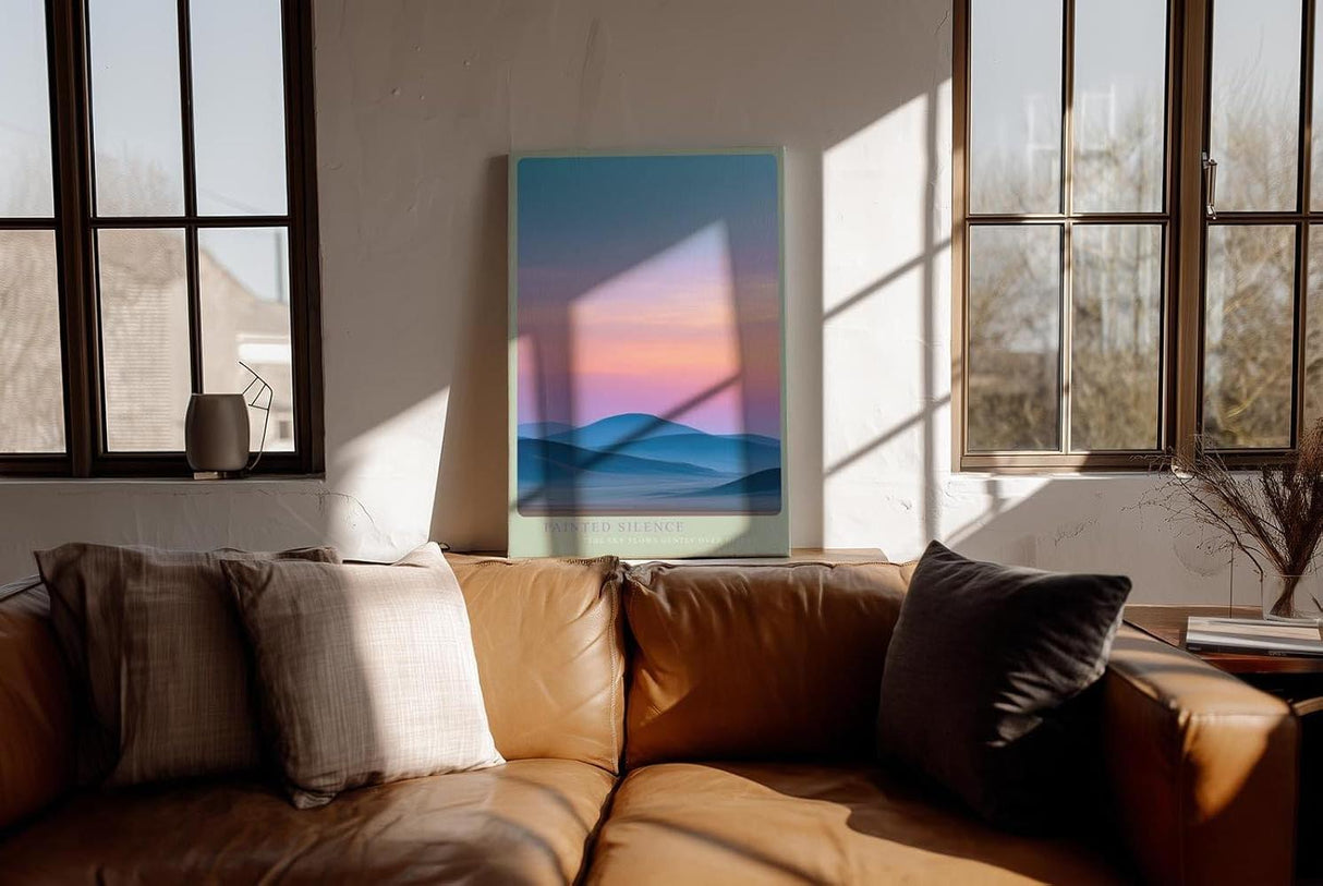 Paul Sinus Wandbild in 40x60cm Pastellfarbene Hügellandschaft im Sonnenaufgang mit sanftem Farbverlauf am Himmel