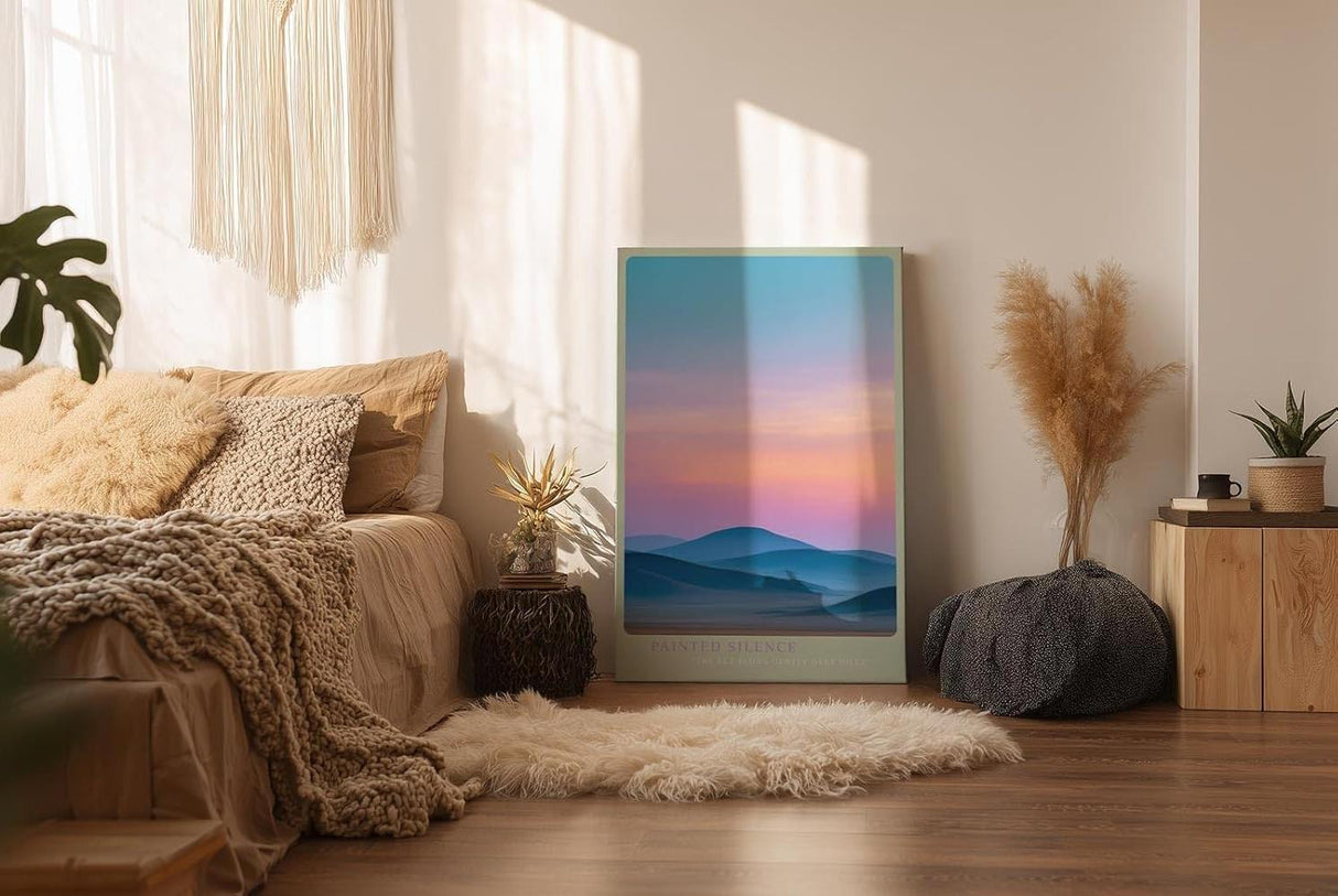 Paul Sinus Wandbild in 40x60cm Pastellfarbene Hügellandschaft im Sonnenaufgang mit sanftem Farbverlauf am Himmel