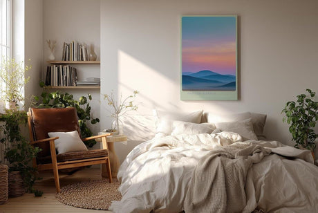 Paul Sinus Wandbild in 40x60cm Pastellfarbene Hügellandschaft im Sonnenaufgang mit sanftem Farbverlauf am Himmel