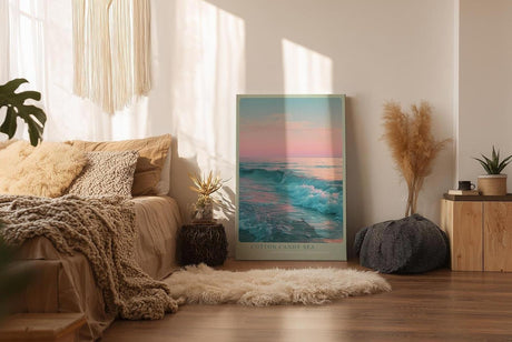 Paul Sinus Wandbild in 40x60cm Pastellfarbenes Meer bei Sonnenuntergang mit sanften Wellen und rosa-blauem Himmel