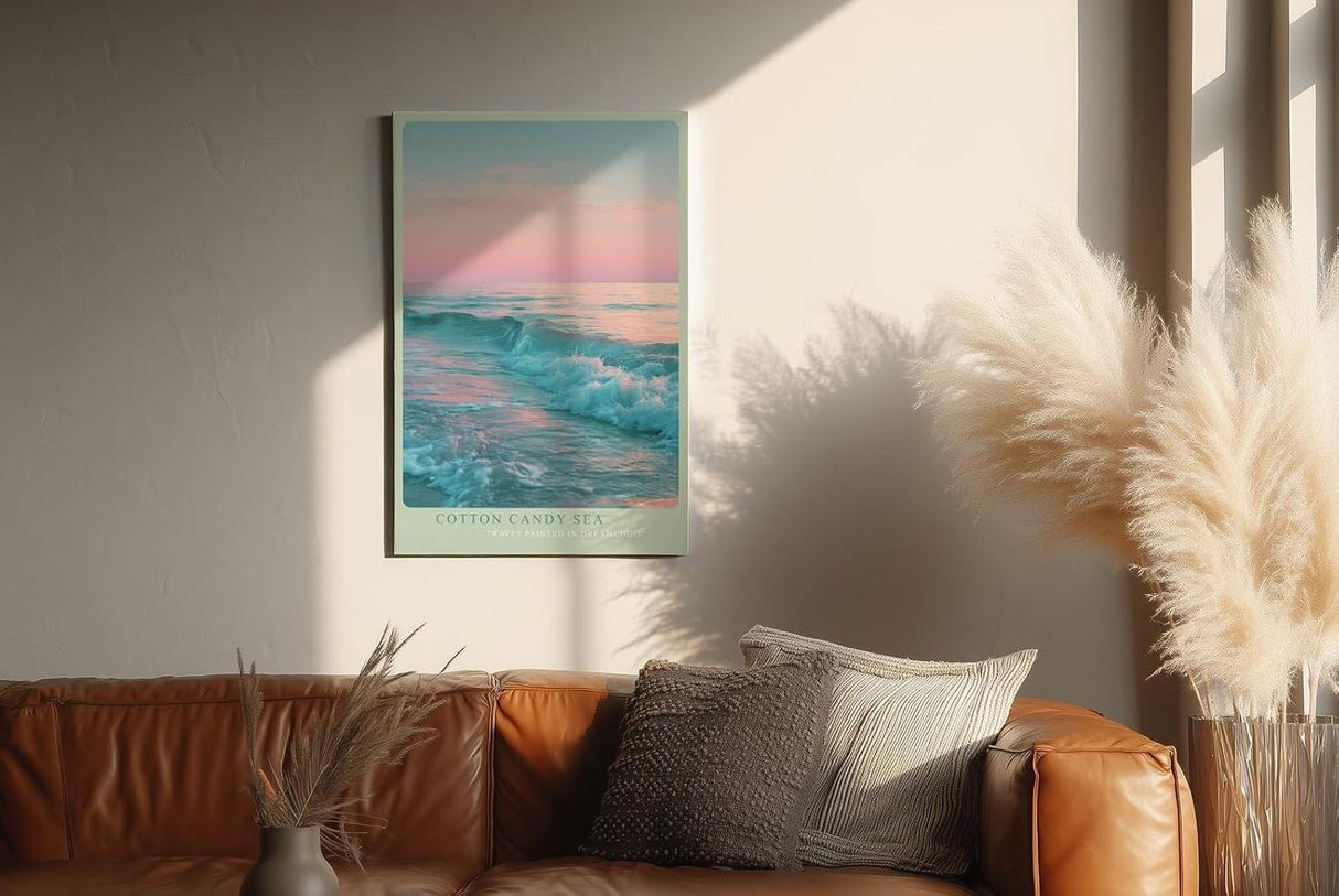Paul Sinus Wandbild in 40x60cm Pastellfarbenes Meer bei Sonnenuntergang mit sanften Wellen und rosa-blauem Himmel