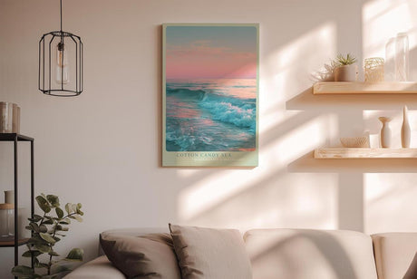 Paul Sinus Wandbild in 40x60cm Pastellfarbenes Meer bei Sonnenuntergang mit sanften Wellen und rosa-blauem Himmel