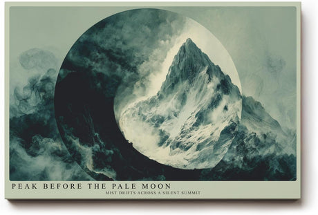 Paul Sinus Wandbild 120x80cm Peak Before the Pale Moon mystische Berglandschaft mit Mond Nebel moderne Natur Kunst Poster für Wohnzimmer Schlafzimmer