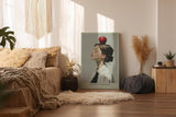 Paul Sinus Wandbild in 40x60cm Perfect Balance – Minimalistisches Porträt einer jungen Frau mit Apfel auf dem Kopf, seitliches Profil, moderne Bilder mit klaren Linien, stilvoll und symbolträchtig