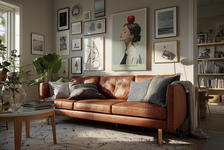 Paul Sinus Wandbild in 40x60cm Perfect Balance – Minimalistisches Porträt einer jungen Frau mit Apfel auf dem Kopf, seitliches Profil, moderne Bilder mit klaren Linien, stilvoll und symbolträchtig