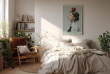 Paul Sinus Wandbild in 40x60cm Perfect Balance – Minimalistisches Porträt einer jungen Frau mit Apfel auf dem Kopf, seitliches Profil, moderne Bilder mit klaren Linien, stilvoll und symbolträchtig