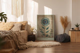 Paul Sinus Wandbild in 40x60cm Petal Symmetry stilisierte Sonnenblume in Blauund Grüntönen elegante Naturkunst auf Leinwand