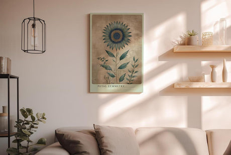 Paul Sinus Wandbild in 40x60cm Petal Symmetry stilisierte Sonnenblume in Blauund Grüntönen elegante Naturkunst auf Leinwand