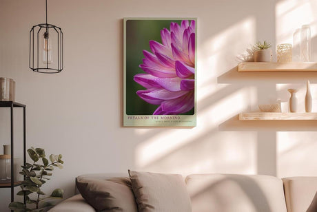 Paul Sinus Wandbild in 40x60cm Petals of the Morning – zarte Nahaufnahme einer pink-violetten Blüte mit Tautropfen für frische Raumakzente