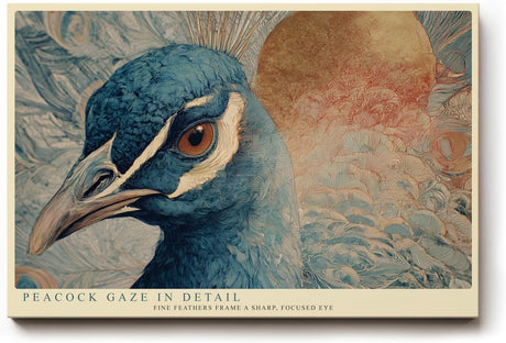 Paul Sinus Wandbild 120x80cm Pfau Portrait Tier Kunstmotiv Elegante Vogel Illustration mit detailreichen Federn und edler Farbgestaltung