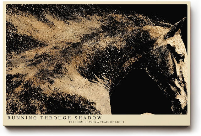 Paul Sinus Wandbild 120x80cm Pferd aus goldenen Partikeln abstrakte Tierkunst dynamische Bewegung modernes Kunstbild stilvolle Wanddekoration fuer Wohnzimmer Büro