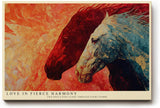 Paul Sinus Wandbild 120x80cm Pferde Paar abstrakte Tierkunst rot blau modernes Pferdemotiv Kunstdruck grosses Wandbild 120x80cm emotionale Wanddekoration fuer Wohnzimmer Büro