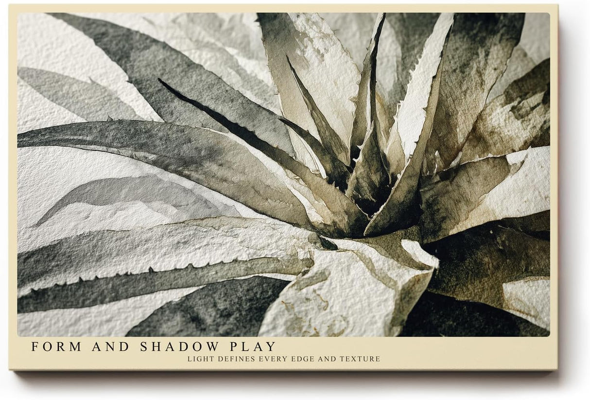 Paul Sinus Wandbild 120x80cm Pflanze Aquarell modern beige schwarz botanische Kunst Kunstdruck grosses Kunstbild elegante Wanddekoration fuer Wohnzimmer Büro Flur