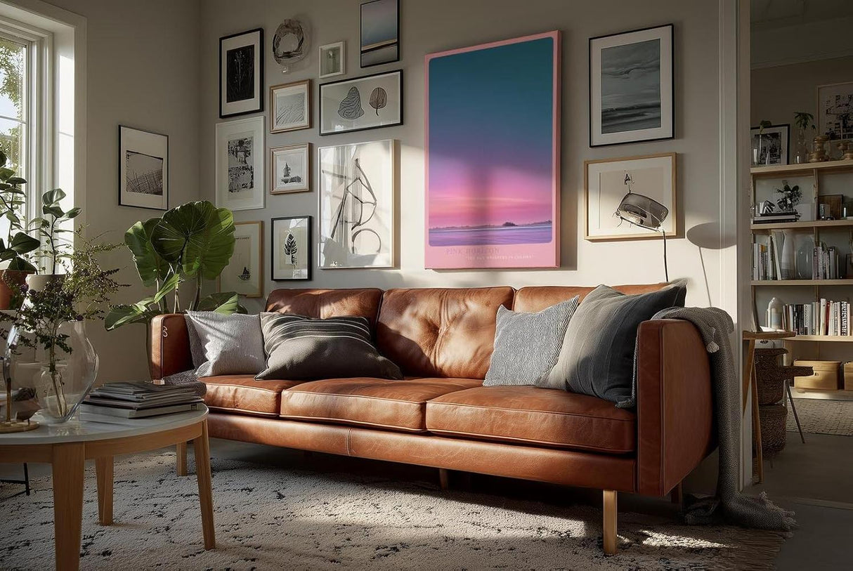 Paul Sinus Wandbild in 40x60cm Pink Horizon mit farbintensivem Sonnenaufgangshimmel in Pinkund Blautönen für moderne Wandgestaltung