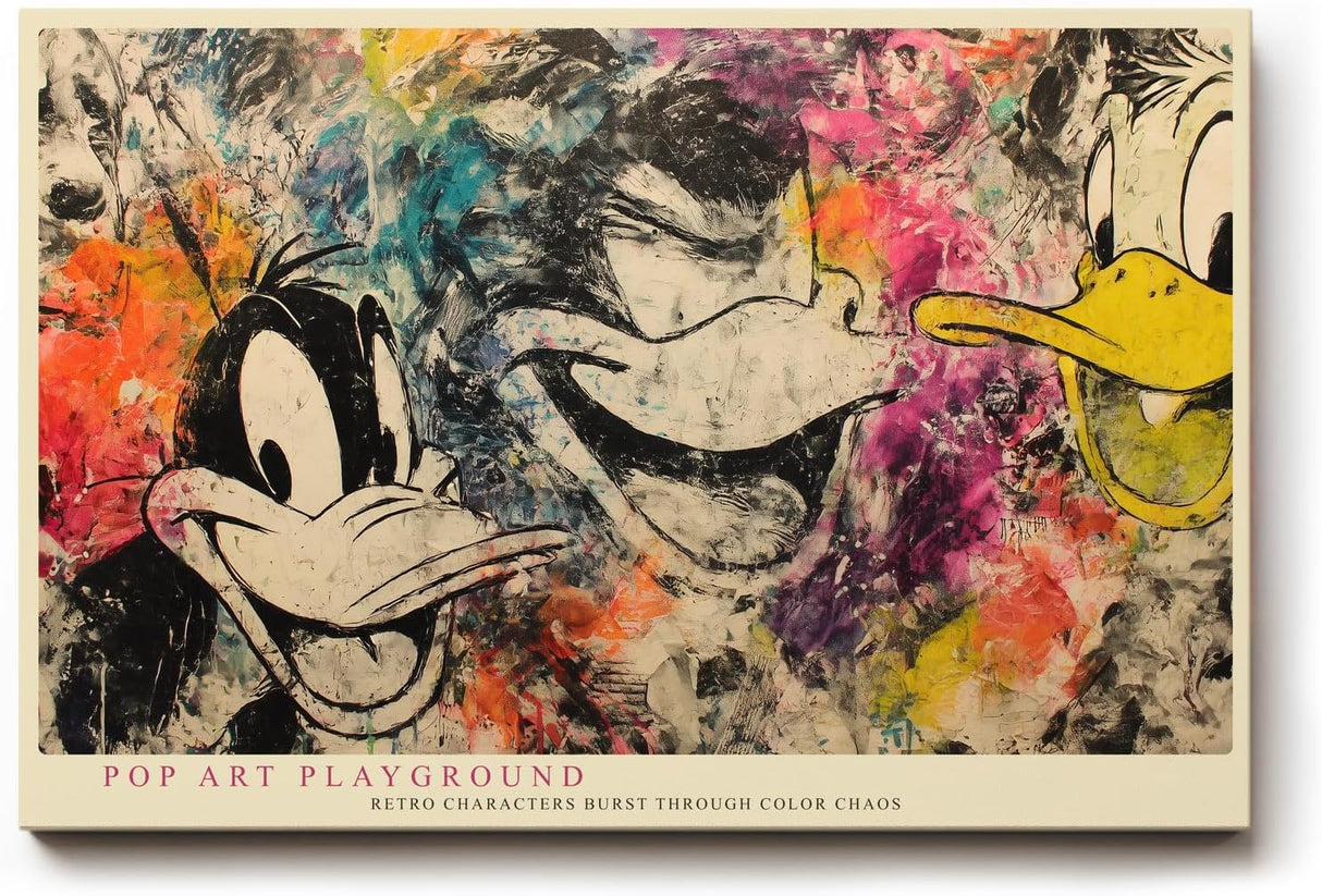 Paul Sinus Wandbild 120x80cm Pop Art Ente Cartoon bunt moderne Street Art Illustration Kunstdruck grosses Wandbild 120x80cm kreative Wanddekoration fuer Wohnzimmer Jugendzimmer Büro