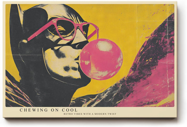 Paul Sinus Wandbild 120x80cm Pop Art Frau Kaugummi retro gelb pink moderne Street Art Illustration Kunstdruck grosses Wandbild 120x80cm trendige Wanddekoration fuer Wohnzimmer Büro