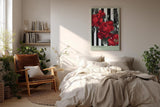 Paul Sinus Wandbild in 40x60cm Pop Botanica – Rote Pfingstrosen vor schwarz-weißem Streifenmuster