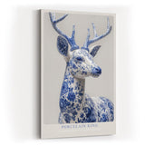 Paul Sinus Wandbild in 40x60cm Porcelain King – majestätischer Hirsch in edler Blau-Weiß-Optik mit detailreicher Porzellanstruktur